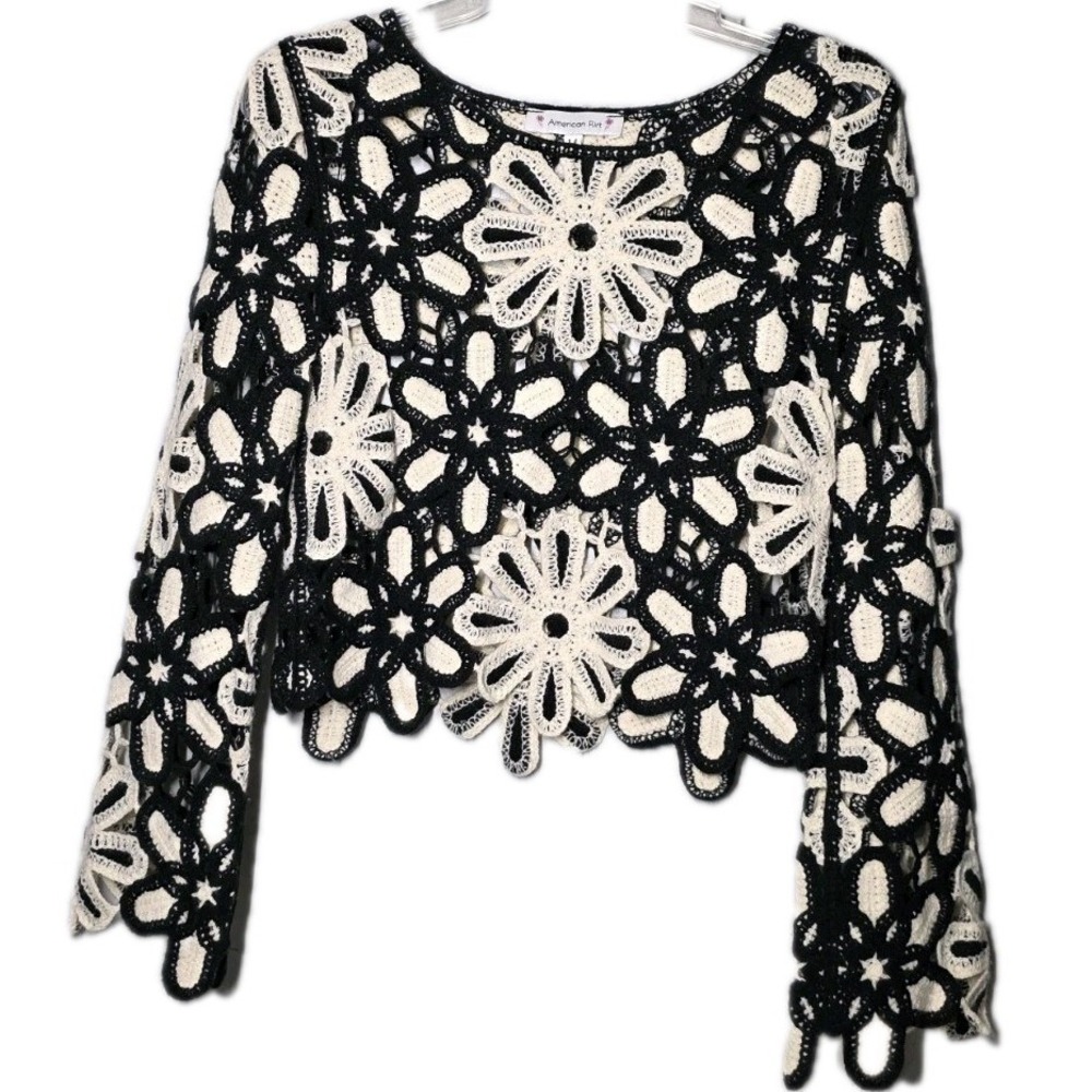 American Flirt Crochet Top Lace Sz Medium Flare Sleeve Festival Coachella Boho
